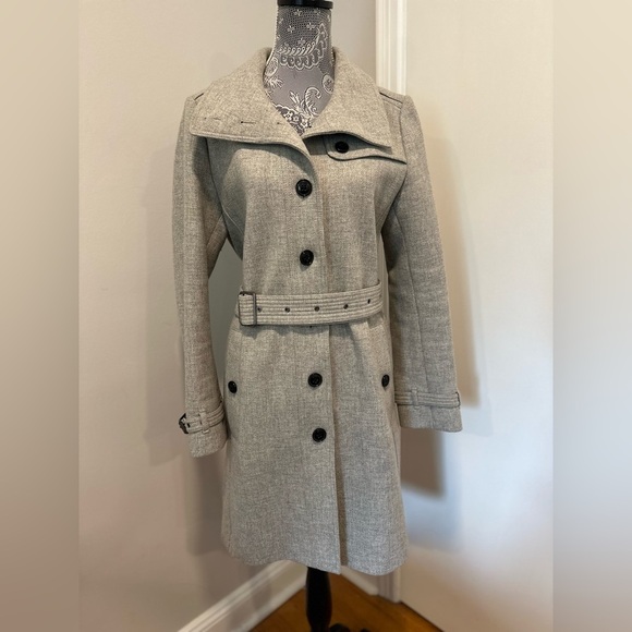 Burberry Brit Grey Sz: 12 Rushfield Wool Blend Belted Coat. - Picture 1 of 16